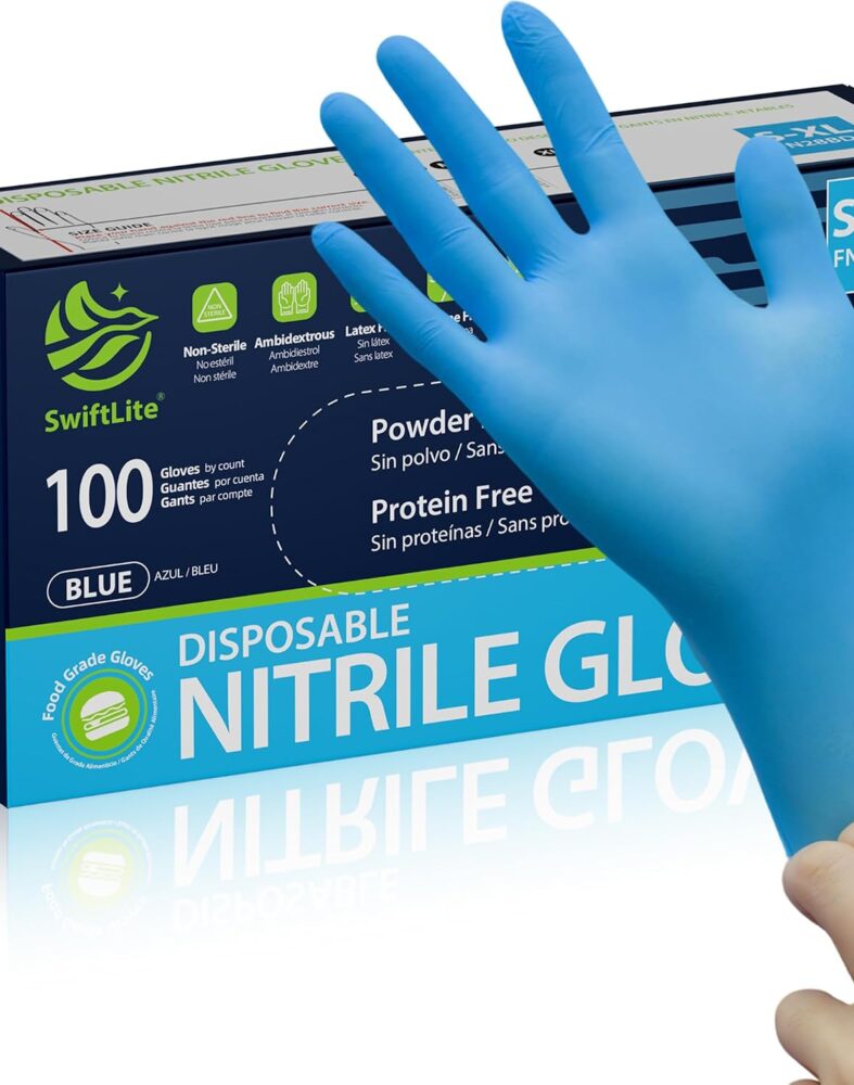 SWIFTLITE Blue Nitrile Gloves Disposable Latex Free, Food Safe