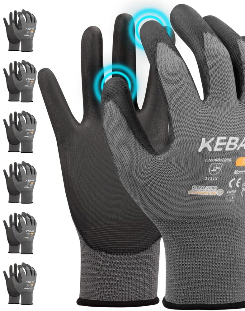 Kebada W1 Safety Work Gloves for Men & Women, Touchscreen, PU Coated