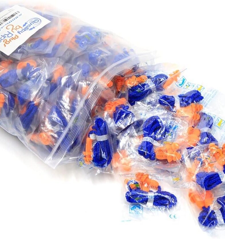 Quality Reusable Earplugs 100 Pair - 25dB Corded Silicone Ear Plugs for Shooting Construction Work Ear Plugs Motorcycle Range Hunting Hearing Protection Ear Protection for Mowing Earplugs Reusable