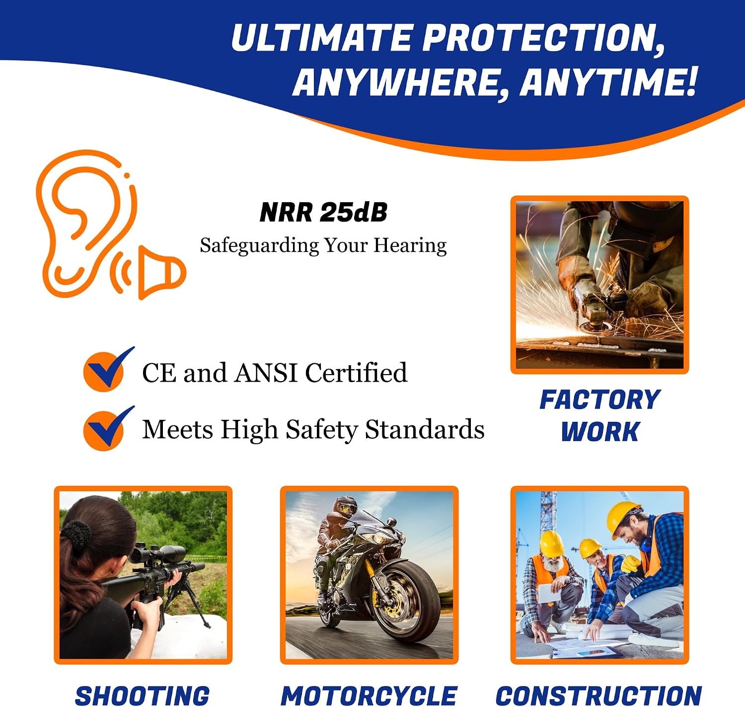 Quality Reusable Earplugs 100 Pair - 25dB Corded Silicone Ear Plugs for Shooting Construction Work Ear Plugs Motorcycle Range Hunting Hearing Protection Ear Protection for Mowing Earplugs Reusable - Image 2