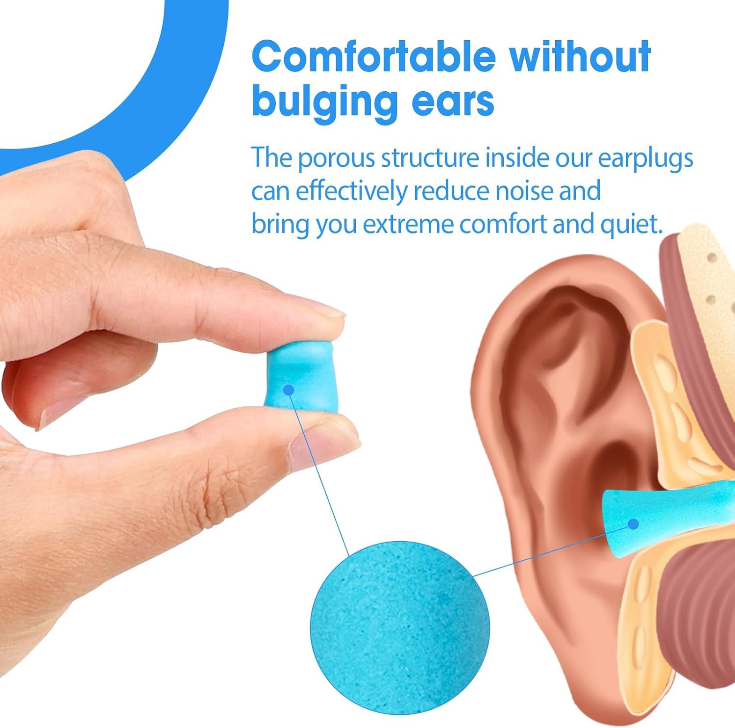 AZEN 100 Pairs Ear Plugs Bulk, NRR 32dB Soft Foam Ear Plugs for Sleeping Noise Cancelling, Earplugs for Concerts Shooting Swimming Noise Reduction (Lake Blue) - Image 2