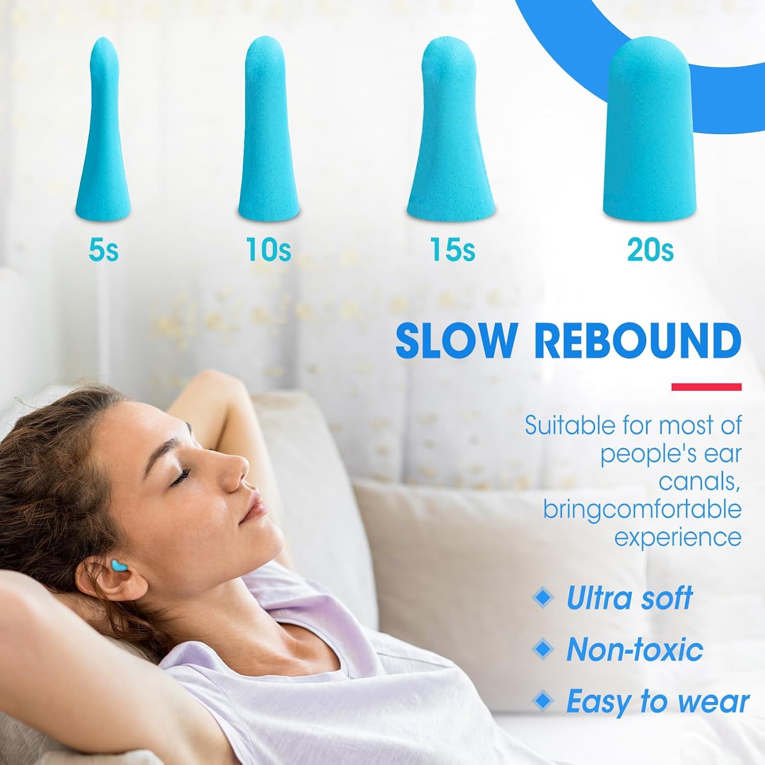 AZEN 100 Pairs Ear Plugs Bulk, NRR 32dB Soft Foam Ear Plugs for Sleeping Noise Cancelling, Earplugs for Concerts Shooting Swimming Noise Reduction (Lake Blue) - Image 3
