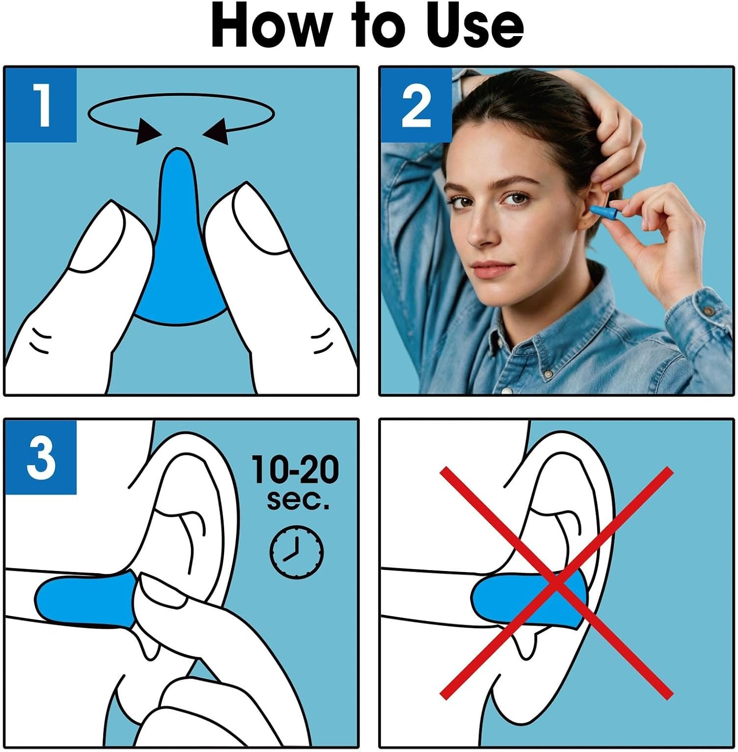 AZEN 100 Pairs Ear Plugs Bulk, NRR 32dB Soft Foam Ear Plugs for Sleeping Noise Cancelling, Earplugs for Concerts Shooting Swimming Noise Reduction (Lake Blue) - Image 4