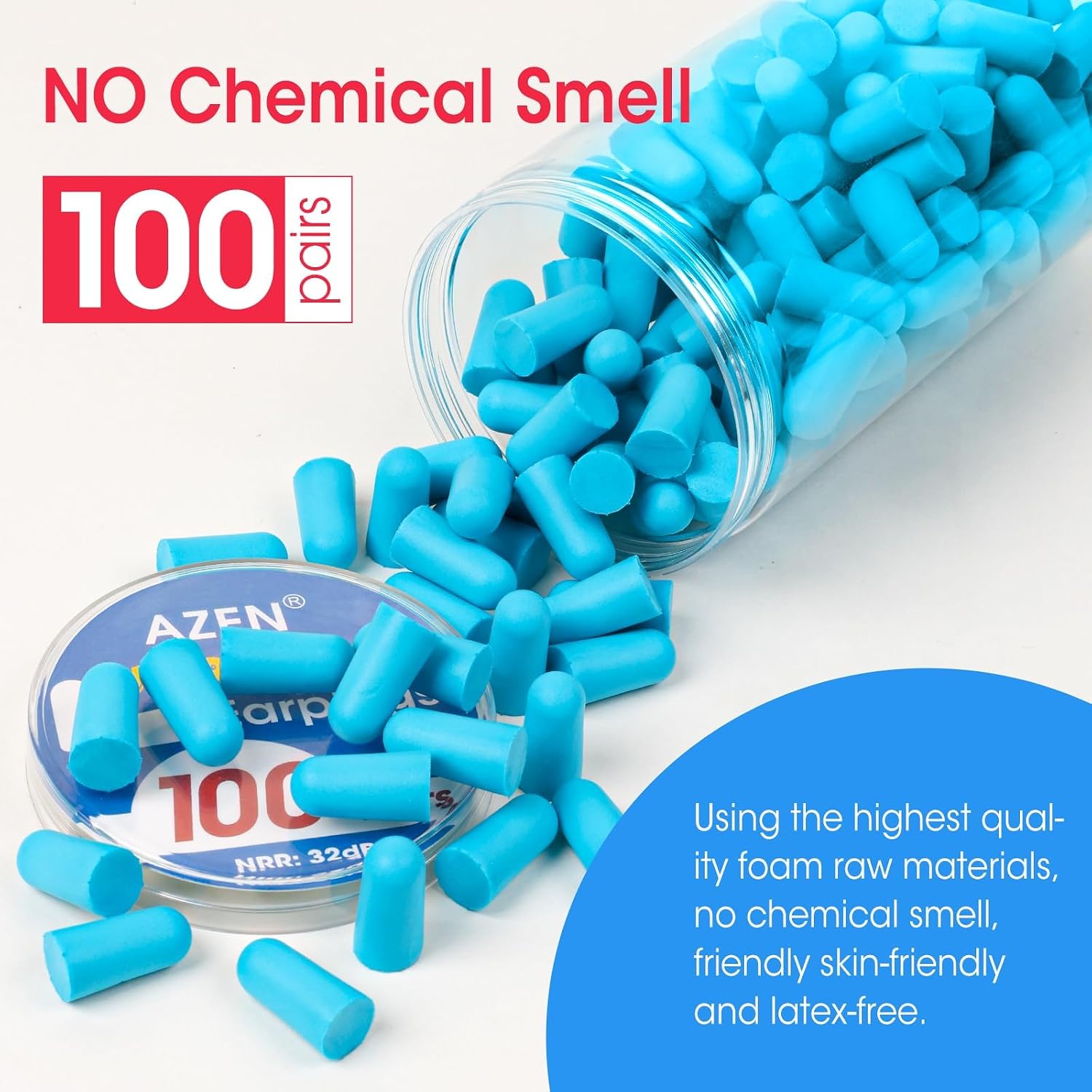 AZEN 100 Pairs Ear Plugs Bulk, NRR 32dB Soft Foam Ear Plugs for Sleeping Noise Cancelling, Earplugs for Concerts Shooting Swimming Noise Reduction (Lake Blue) - Image 5